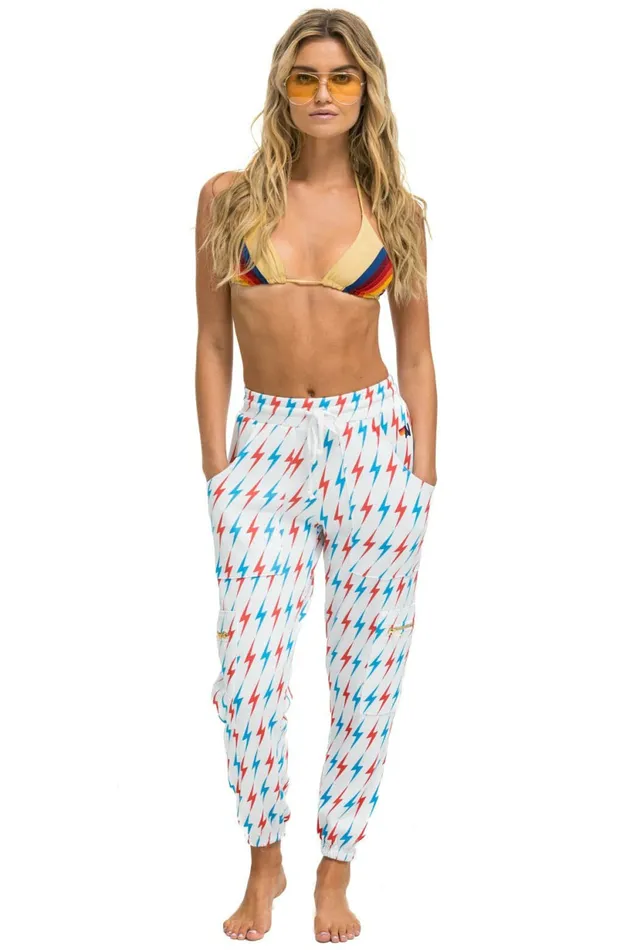 Women AVIATOR BOLT EMBROIDERY CARGO SWEATPANTS 8211 WHITE USA Aviator Nation Sweatpants