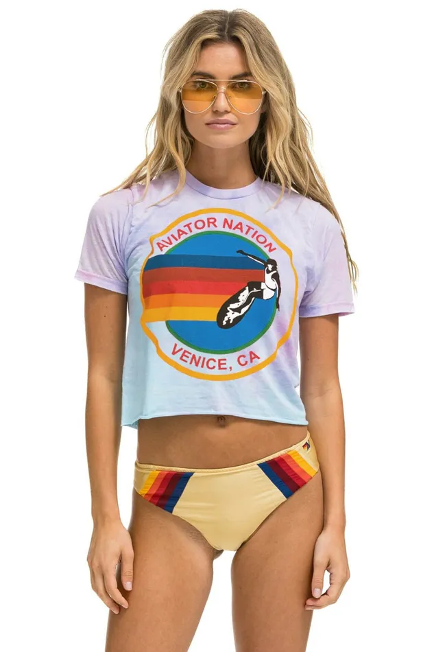 Women AVIATOR NATION BOYFRIEND TEE 8211 TIE DYE BUBBLEGUM Aviator Nation UnisexTees