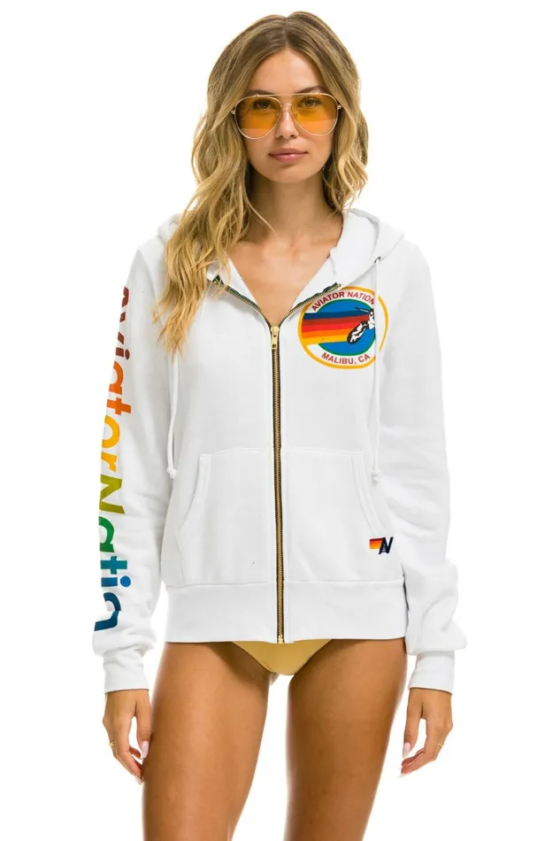 Women AVIATOR NATION BU ZIP HOODIE 8211 WHITE Aviator Nation Hoodies