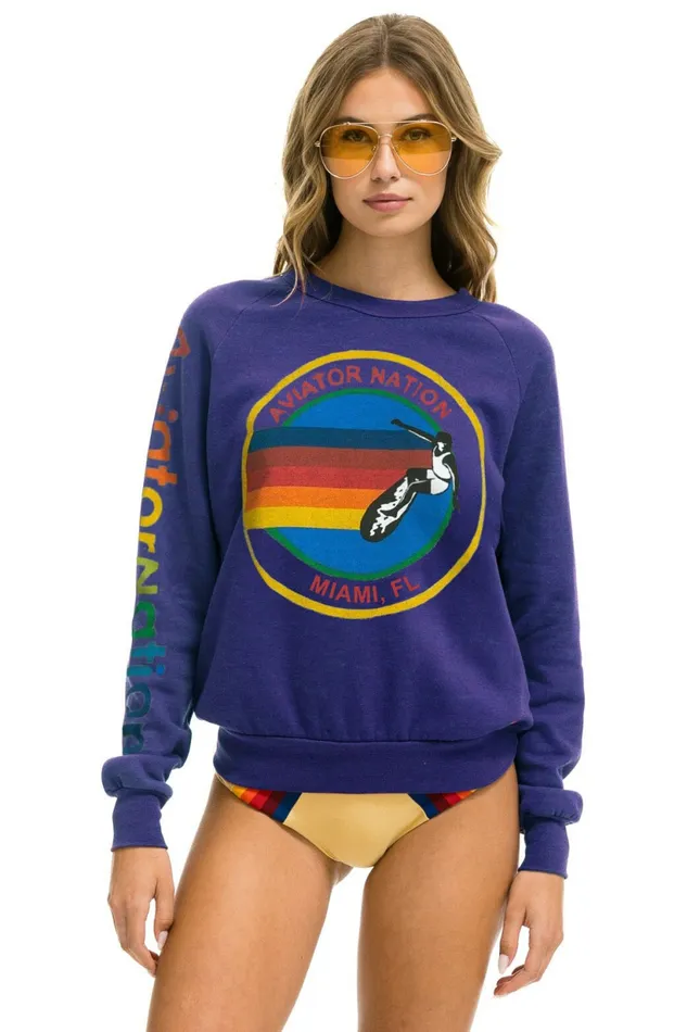 Women AVIATOR NATION MIAMI CREW SWEATSHIRT 8211 PURPLE Aviator Nation UnisexCrewSweatshirt