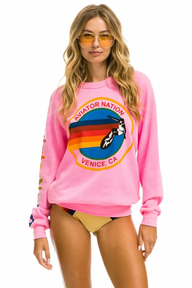 Women AVIATOR NATION SWEATSHIRT 8211 NEON PINK Aviator Nation UnisexCrewSweatshirt