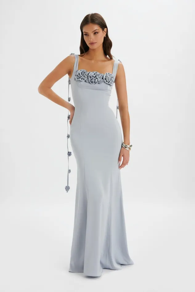 Women Backless Dresses Lavish Alice NATALYA 3D Flower Detail Satin Maxi Dress In Blue Blue Women Backless Dresses Lavish Alice NATALYA 3D Flower Detail Satin Maxi Dress In Blue Blue