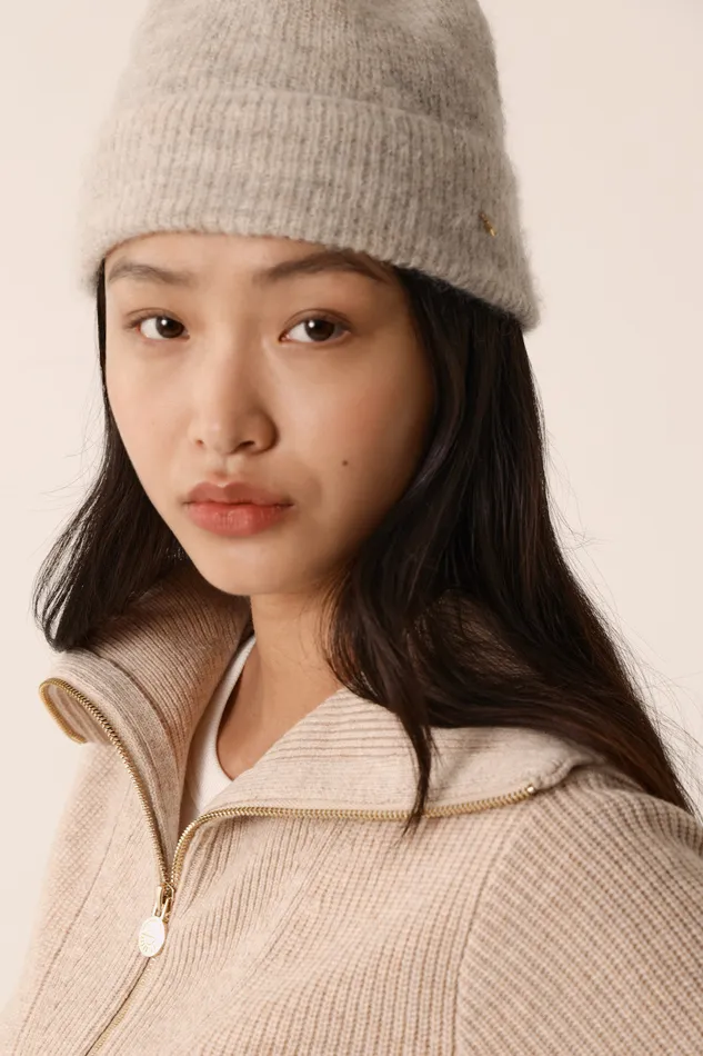 Women Beanie Hat Calin Granite Bonnet Super Mohair Gris Chin Des Petits Hauts Scarves and Beanies