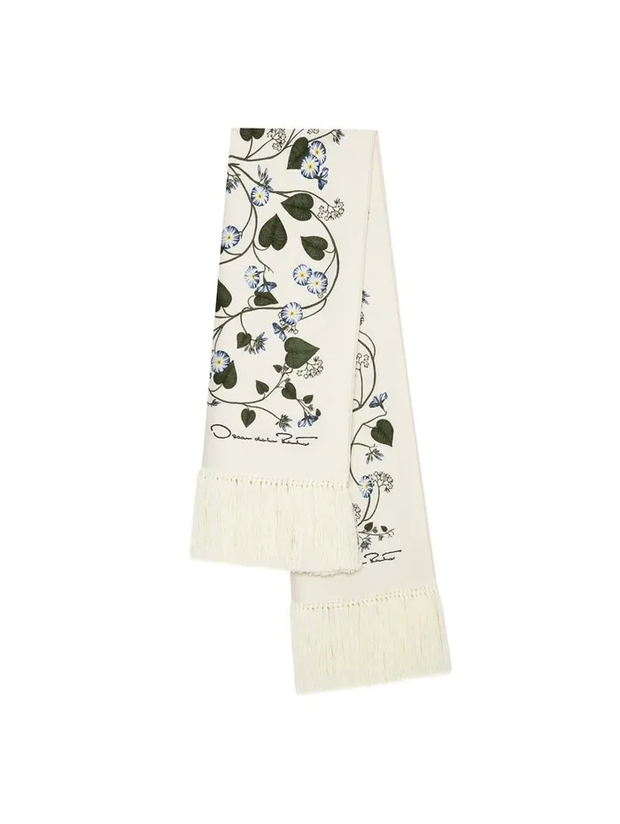 Women Belts and Scarves Oscar De La Renta Morning Glory Scarf Whitenavy