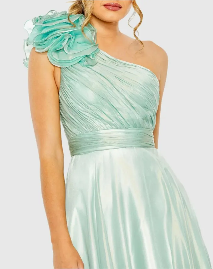 Women Best Sellers Mac Duggal Green Rosette One Shoulder Tea Length Dress Sage