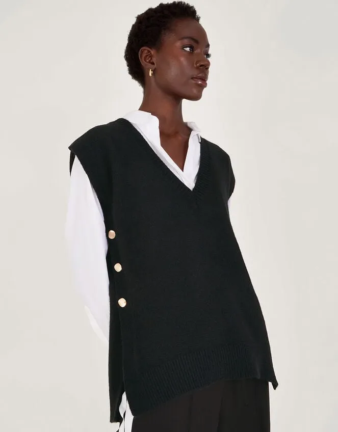 Women Billie Button Side Tabard Black Monsoon Knitwear