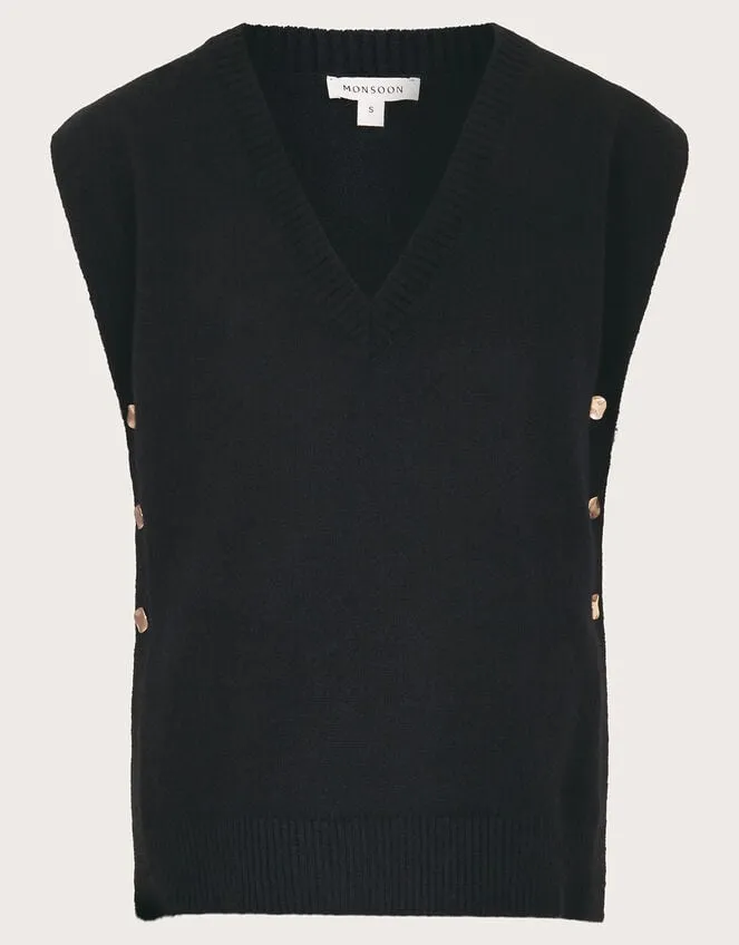 Women Billie Button Side Tabard Black Monsoon Knitwear