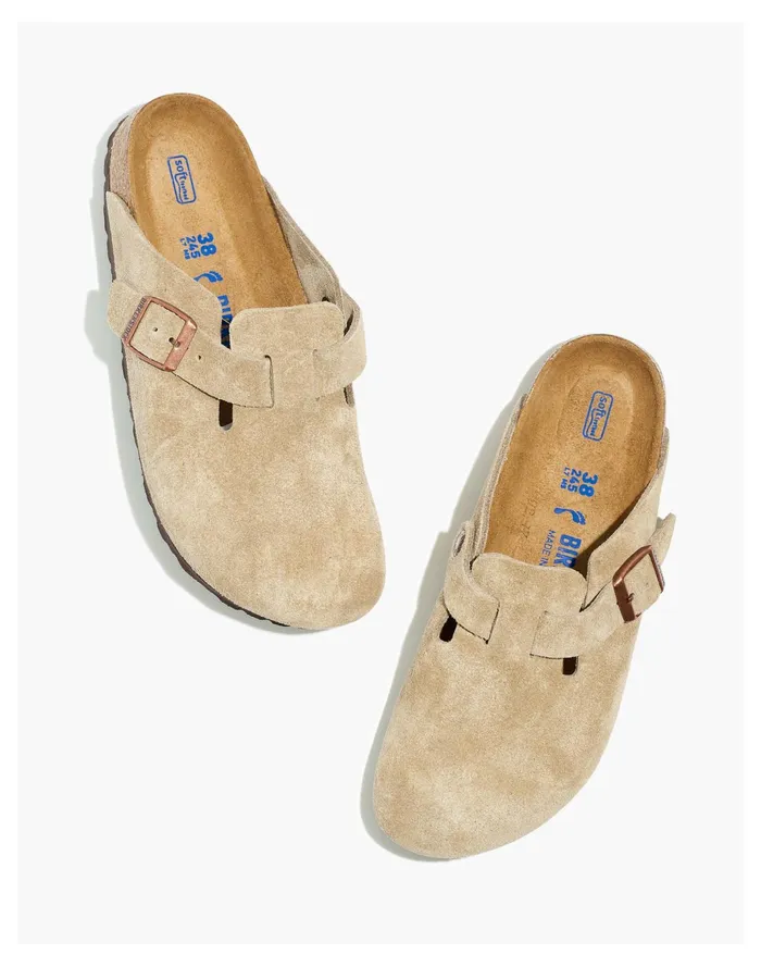 Women Birkenstock Boston Suede Soft Footbed Clogs Taupe Madewell Flats