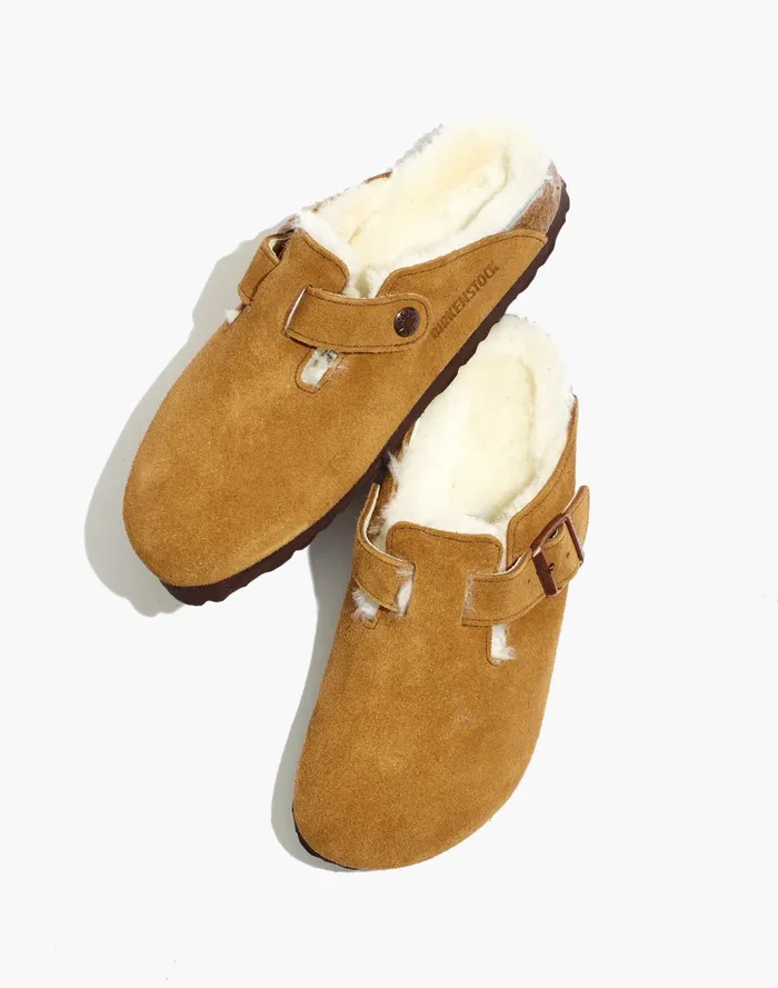 Women Birkenstock Suede Boston Clogs In Shearling Suede Madewell Flats