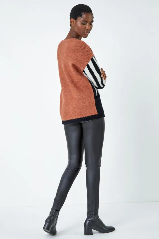 Women Black Animal Colour Block Jumper Roman Knitwear
