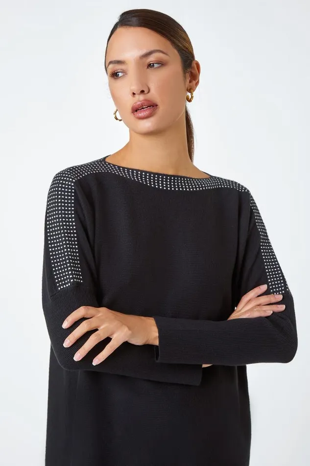 Women Black Border Spot Print Jumper Dress Roman Dresses