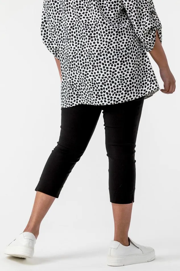 Women Black Curve Cropped Elastic Waist Stretch Trouser Roman Coords