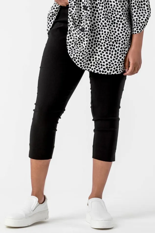 Women Black Curve Cropped Elastic Waist Stretch Trouser Roman Coords