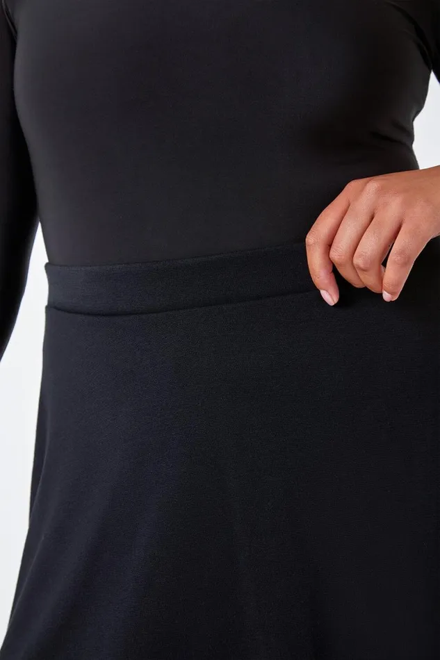 Women Black Curve Elastic Waist A Line Skater Skirt Roman Skirts