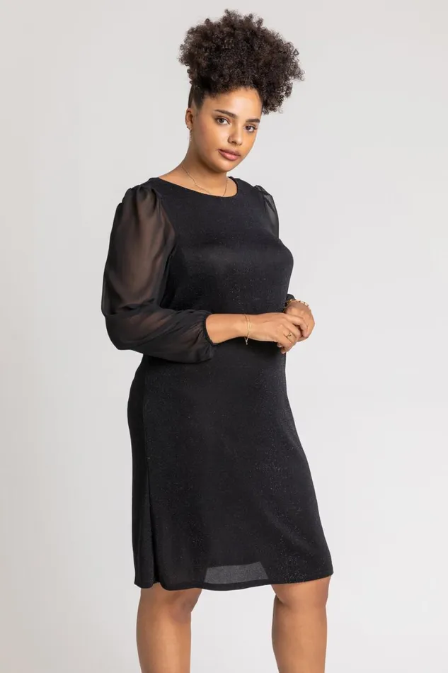 Women Black Curve Sparkle Swing Dress Roman Dresses