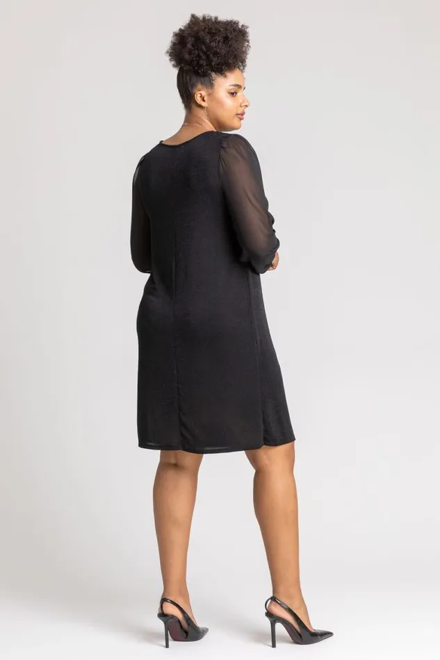 Women Black Curve Sparkle Swing Dress Roman Dresses