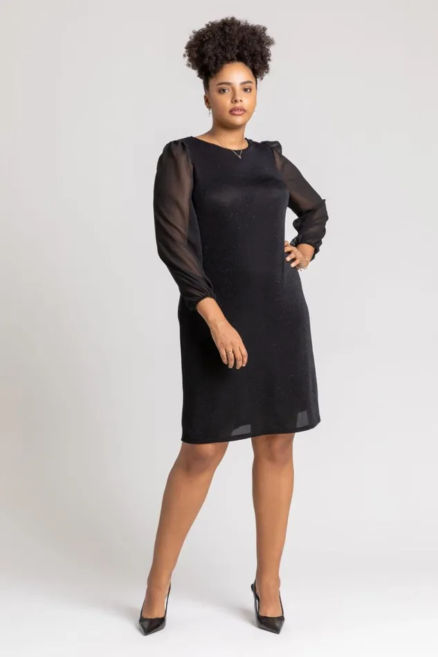 Women Black Curve Sparkle Swing Dress Roman Dresses