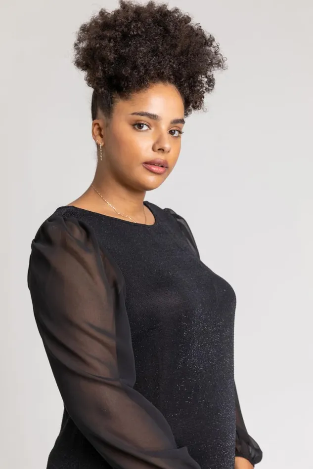 Women Black Curve Sparkle Swing Dress Roman Dresses