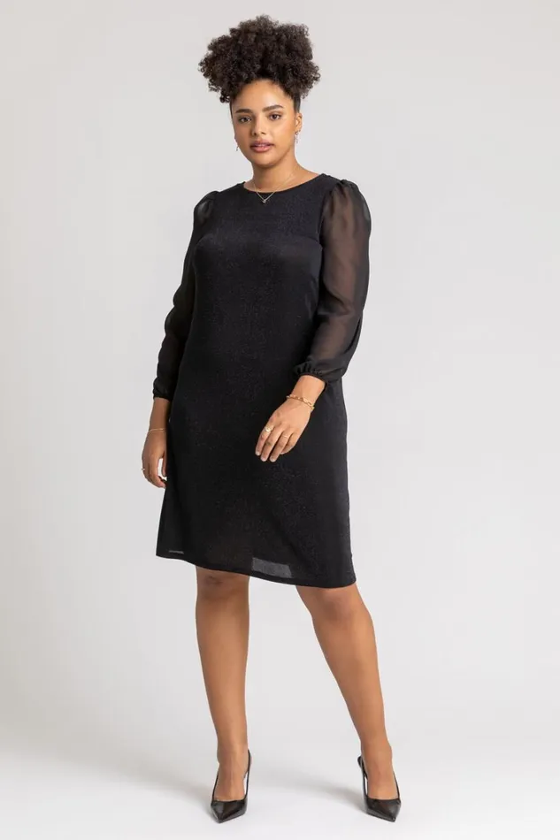 Women Black Curve Sparkle Swing Dress Roman Dresses