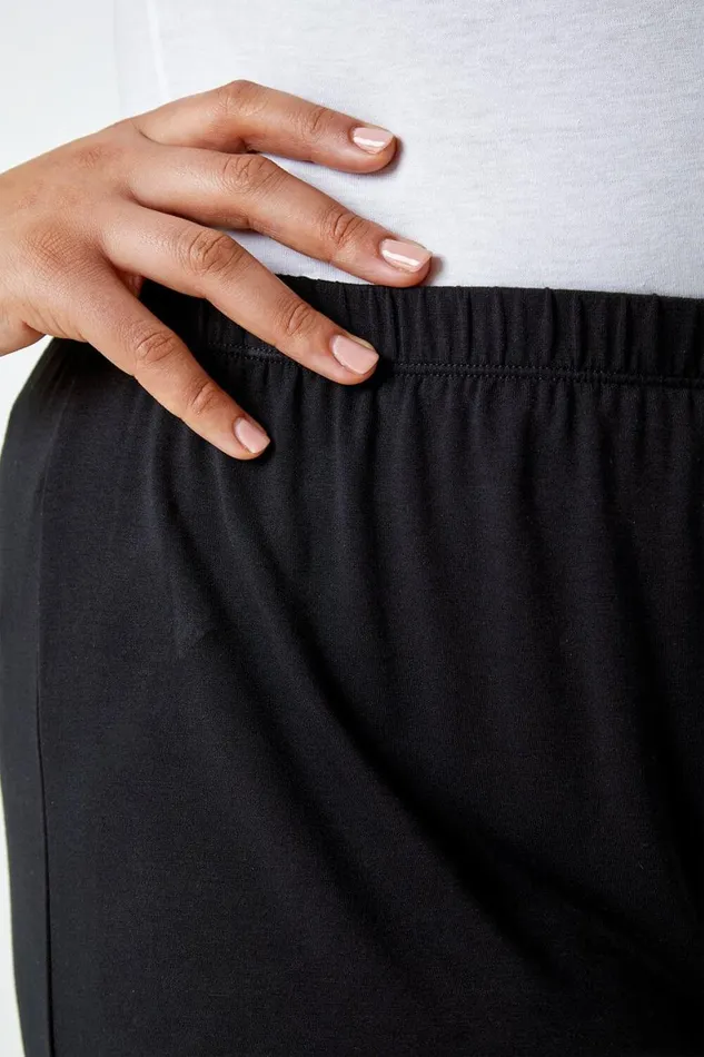 Women Black Curve Wide Leg Elastic Waist Stretch Shorts Roman Trousers