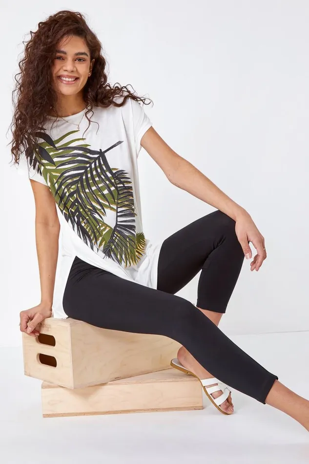 Women Black Elastic Waist Stretch Cropped Leggings Roman Trousers