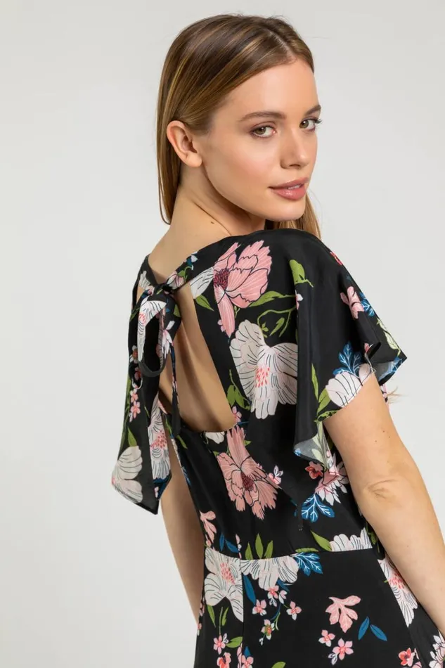 Women Black Petite Floral Print Maxi Dress Roman Dresses