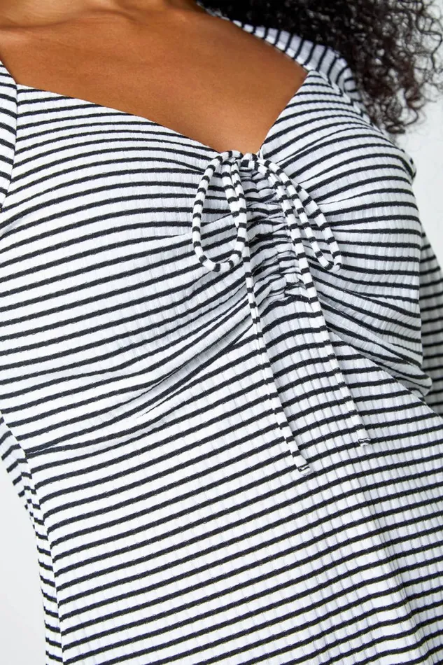 Women Black Petite Stripe Ruched Stretch Top Roman Tops