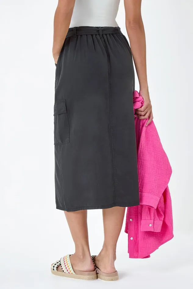 Women Black Pocket Detail Cargo Skirt Roman Skirts