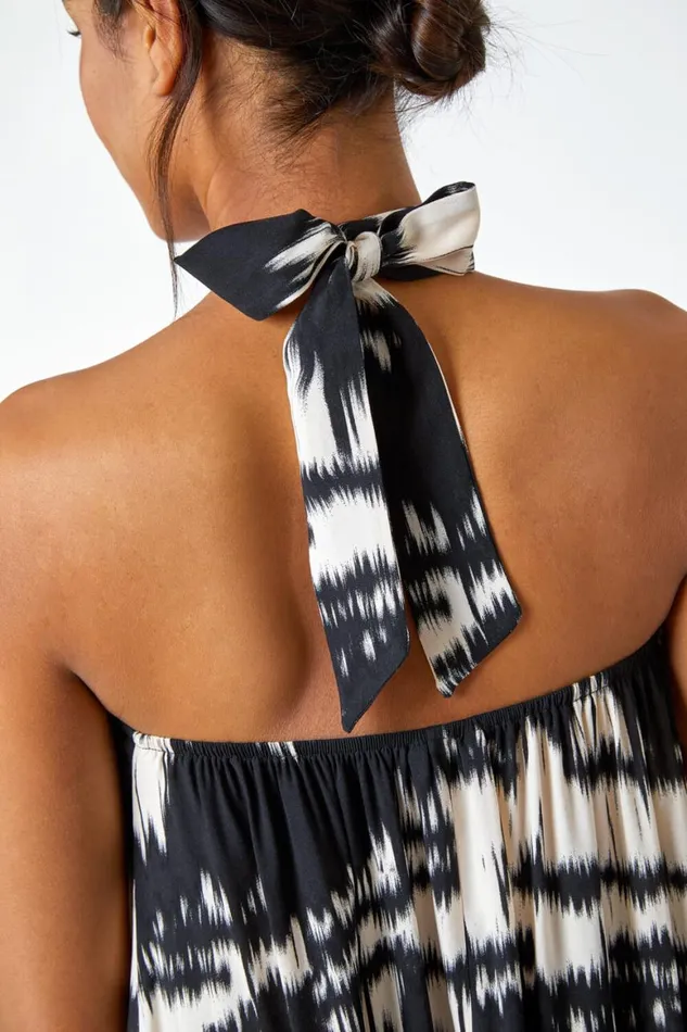 Women Black Ring Detail Halter Neck Dress Roman Dresses