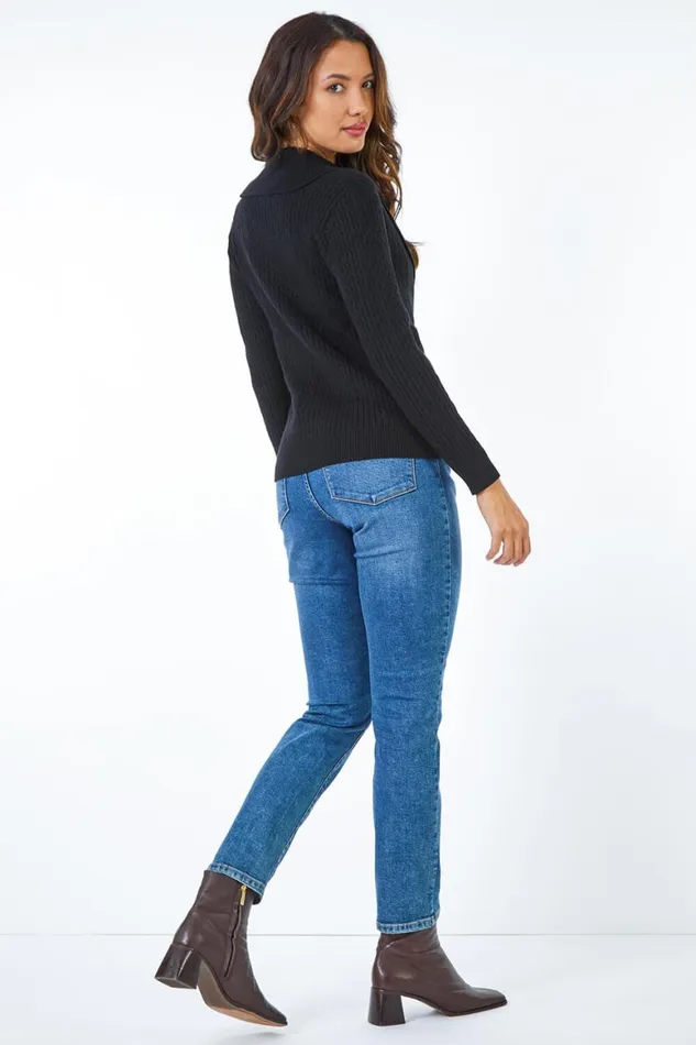 Women Black Shawl Collar Wrap Cardigan Roman Knitwear