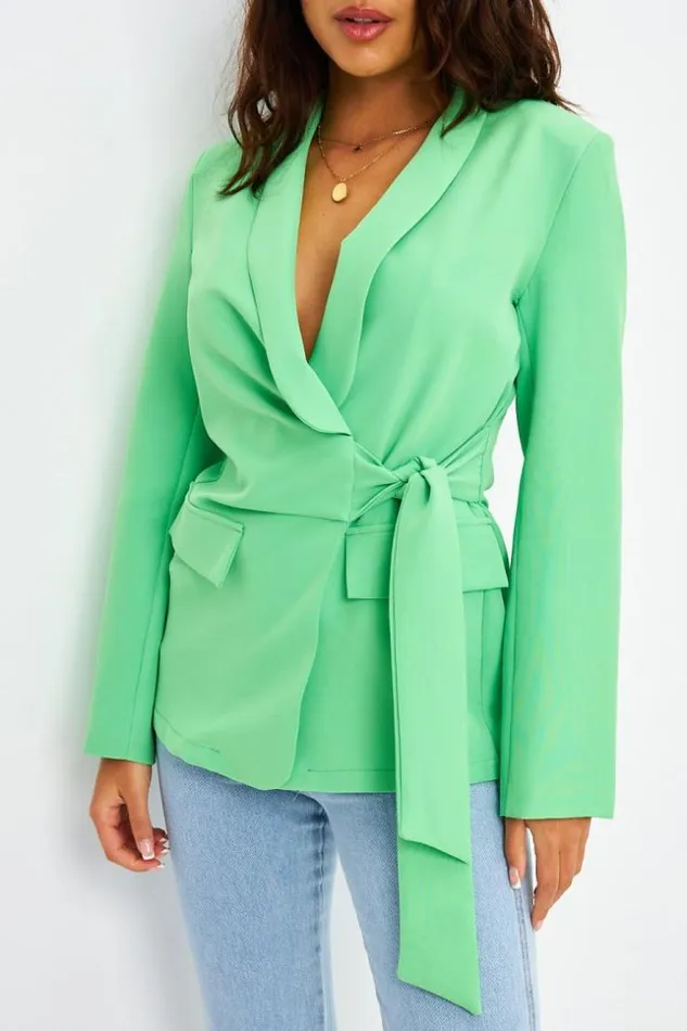 Women Blazer Vert Ceinture Nouer Green Brentiny Paris Jackets