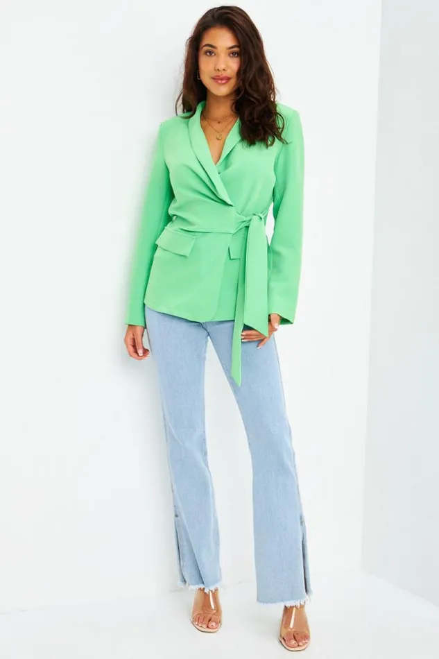 Women Blazer Vert Ceinture Nouer Green Brentiny Paris Jackets