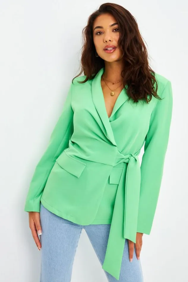Women Blazer Vert Ceinture Nouer Green Brentiny Paris Jackets
