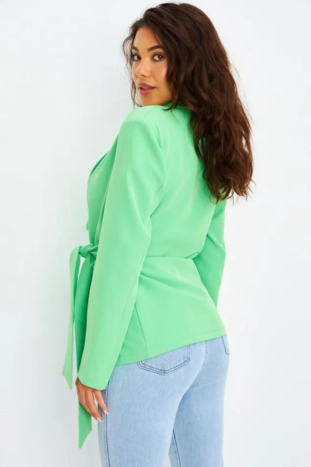 Women Blazer Vert Ceinture Nouer Green Brentiny Paris Jackets