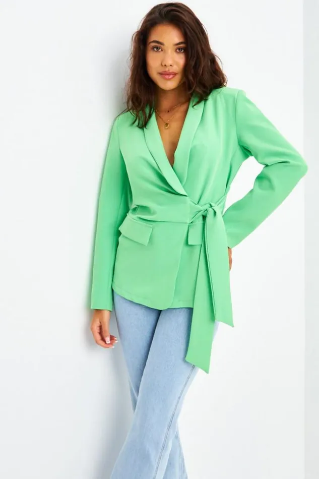 Women Blazer Vert Ceinture Nouer Green Brentiny Paris Jackets