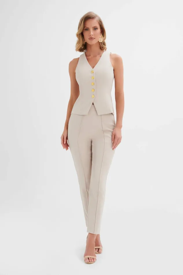 Women Blazers Lavish Alice ARIA Rose Button Waistcoat In Champagne Champagne