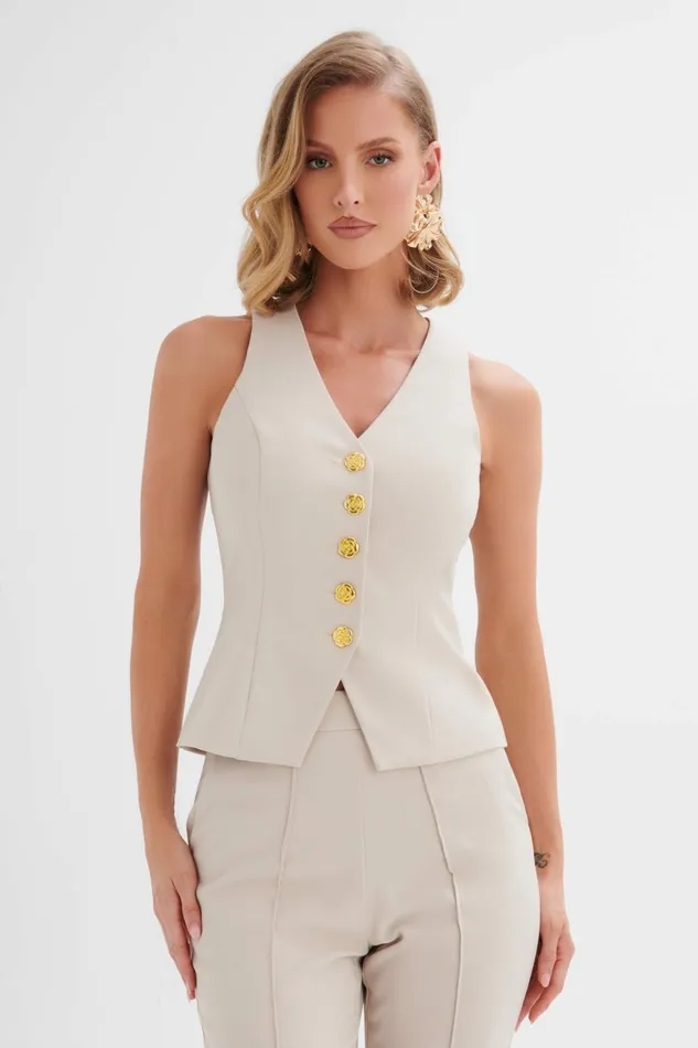 Women Blazers Lavish Alice ARIA Rose Button Waistcoat In Champagne Champagne