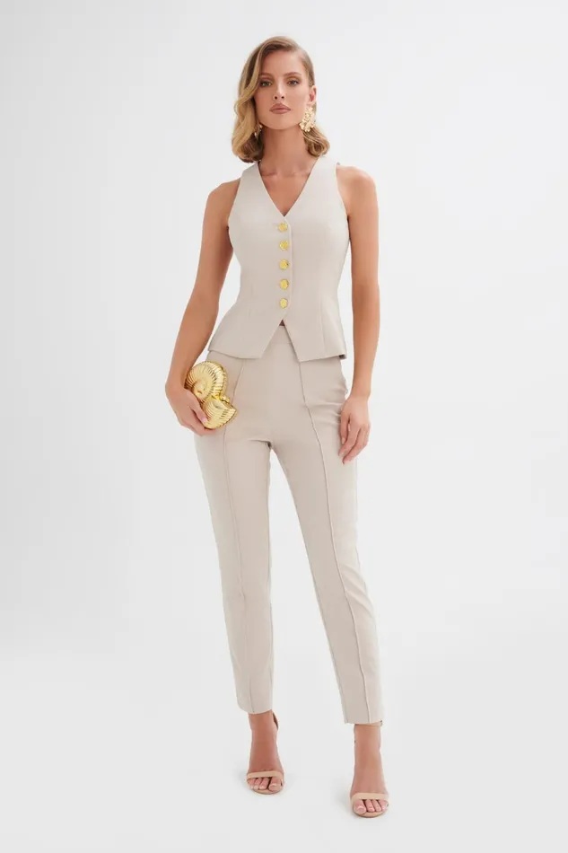 Women Blazers Lavish Alice ARIA Rose Button Waistcoat In Champagne Champagne