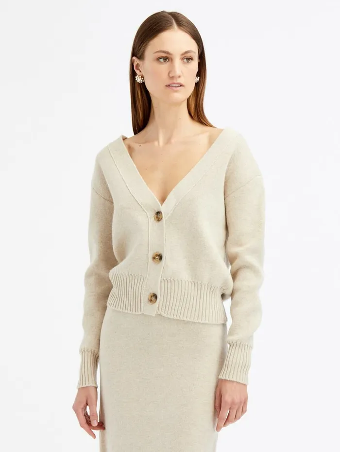 Women Blouses and Knits Oscar De La Renta Cashmere Boxy Cardigan Beige
