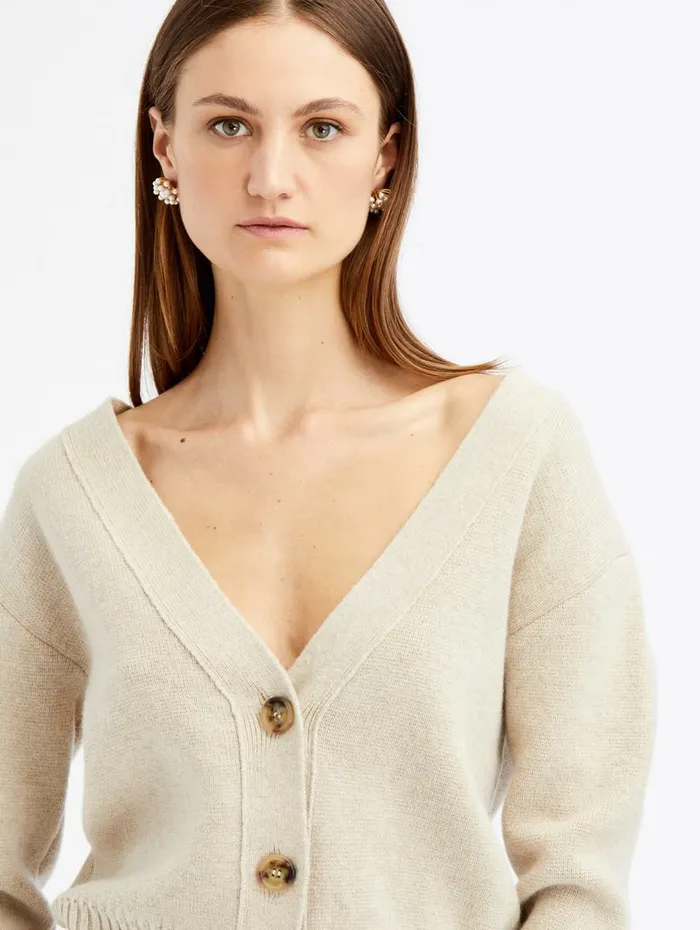 Women Blouses and Knits Oscar De La Renta Cashmere Boxy Cardigan Beige Women Blouses and Knits Oscar De La Renta Cashmere Boxy Cardigan Beige
