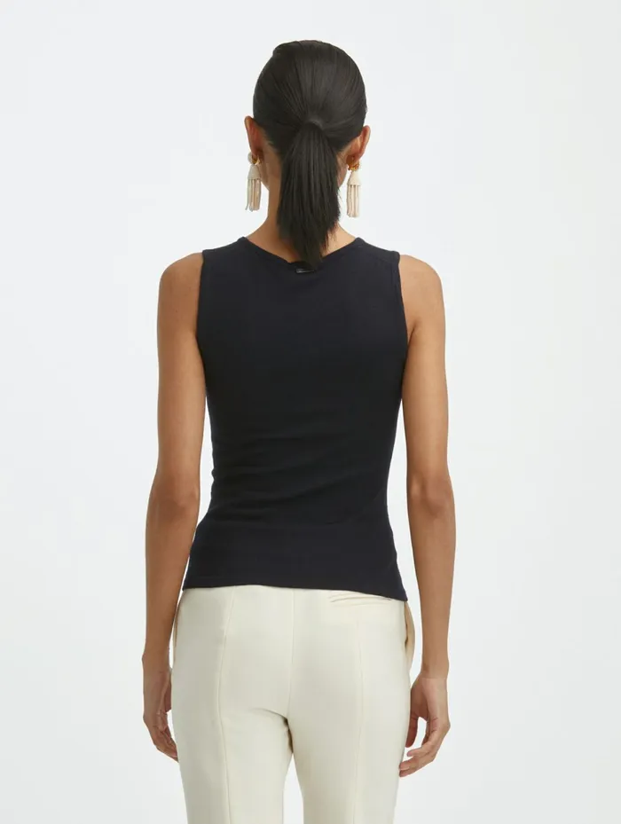 Women Blouses and Knits Oscar De La Renta Cashmere Silk Jewel Neck Tank Navy Women Blouses and Knits Oscar De La Renta Cashmere Silk Jewel Neck Tank Navy