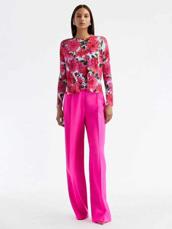 Women Blouses and Knits Oscar De La Renta Dahlia Printed Cardigan Fuchsiablue Women Blouses and Knits Oscar De La Renta Dahlia Printed Cardigan Fuchsiablue