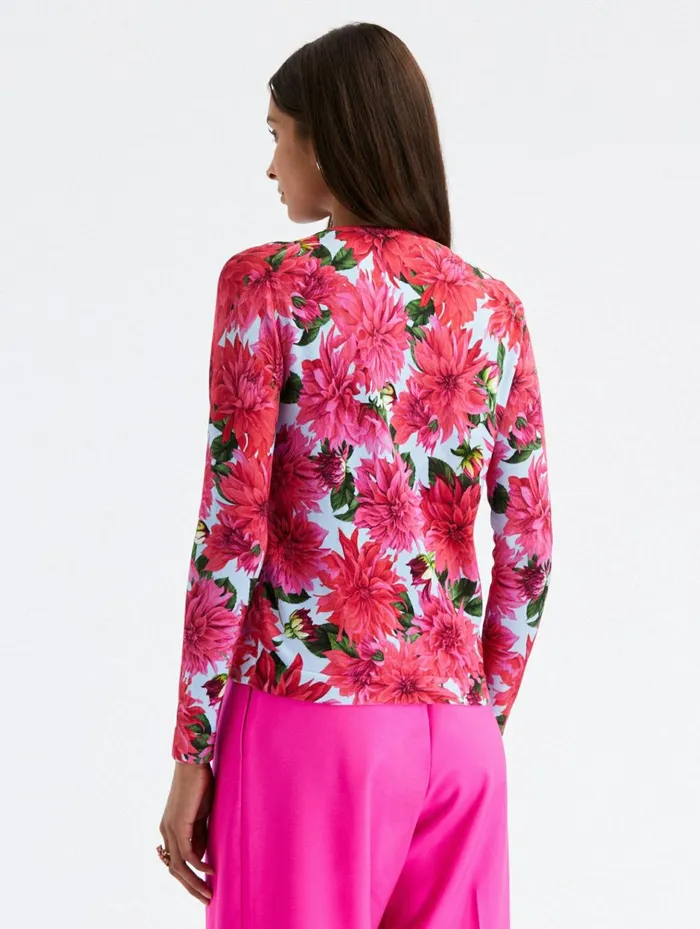 Women Blouses and Knits Oscar De La Renta Dahlia Printed Cardigan Fuchsiablue Women Blouses and Knits Oscar De La Renta Dahlia Printed Cardigan Fuchsiablue