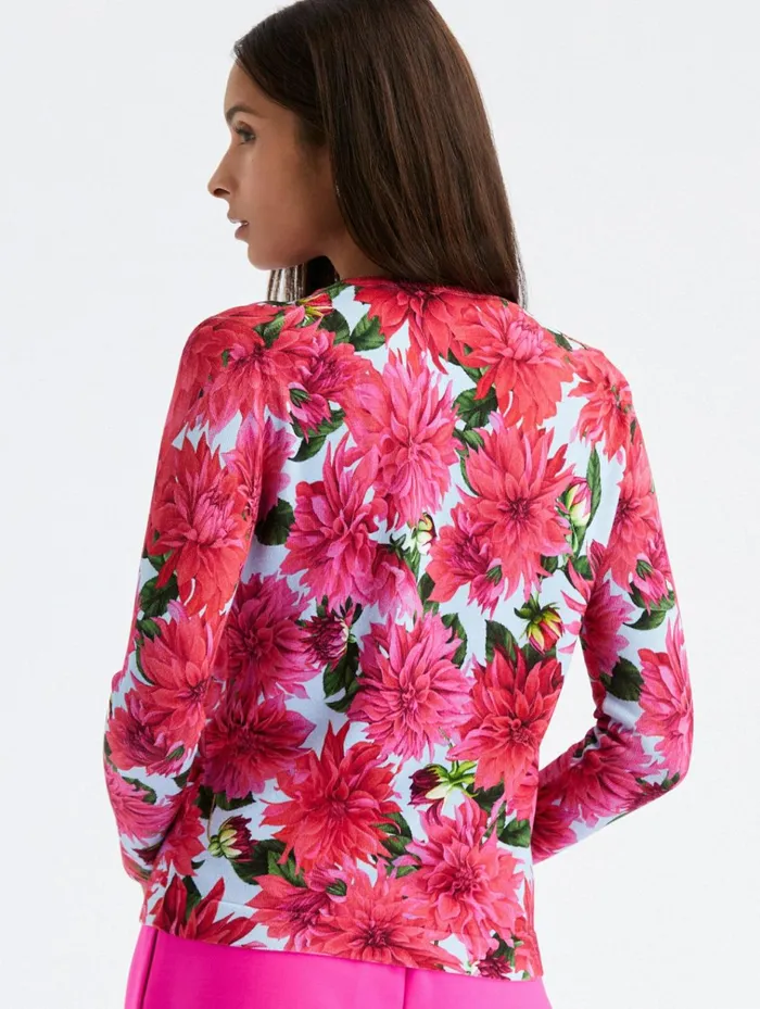 Women Blouses and Knits Oscar De La Renta Dahlia Printed Cardigan Fuchsiablue Women Blouses and Knits Oscar De La Renta Dahlia Printed Cardigan Fuchsiablue