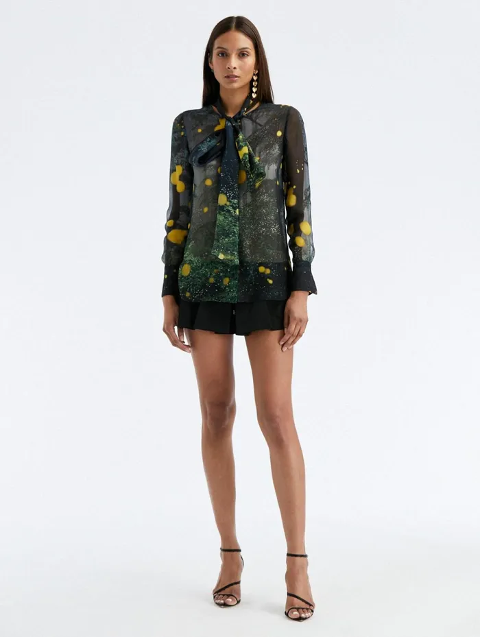 Women Blouses and Knits Oscar De La Renta Firefly TieNeck Chiffon Blouse Midnight Multi Women Blouses and Knits Oscar De La Renta Firefly TieNeck Chiffon Blouse Midnight Multi