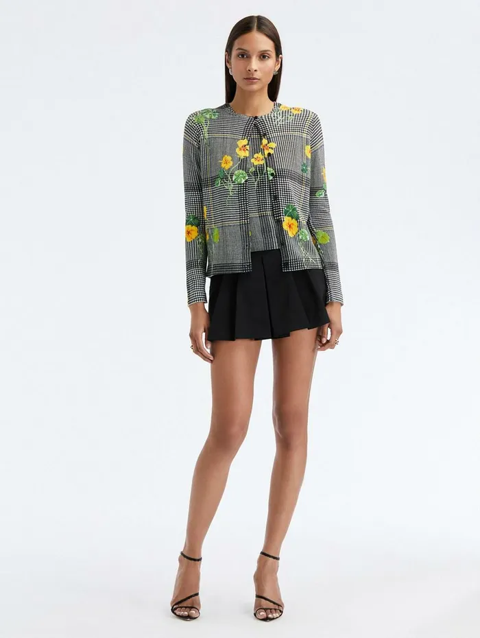 Women Blouses and Knits Oscar De La Renta Nasturtium Plaid Printed Cardigan Ivory Multi Women Blouses and Knits Oscar De La Renta Nasturtium Plaid Printed Cardigan Ivory Multi