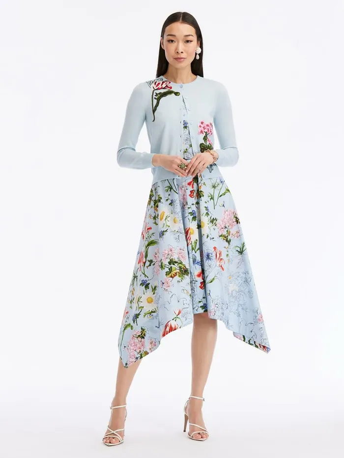 Women Blouses and Knits Oscar De La Renta Sketched Floral Threadwork Cardigan Light Blue Women Blouses and Knits Oscar De La Renta Sketched Floral Threadwork Cardigan Light Blue