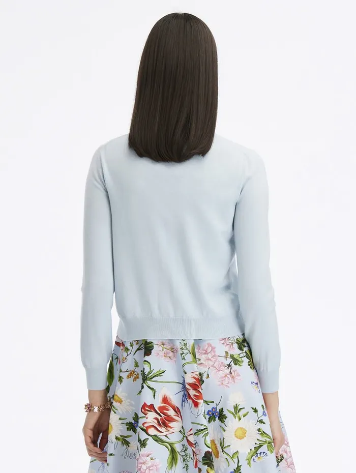 Women Blouses and Knits Oscar De La Renta Sketched Floral Threadwork Cardigan Light Blue Women Blouses and Knits Oscar De La Renta Sketched Floral Threadwork Cardigan Light Blue