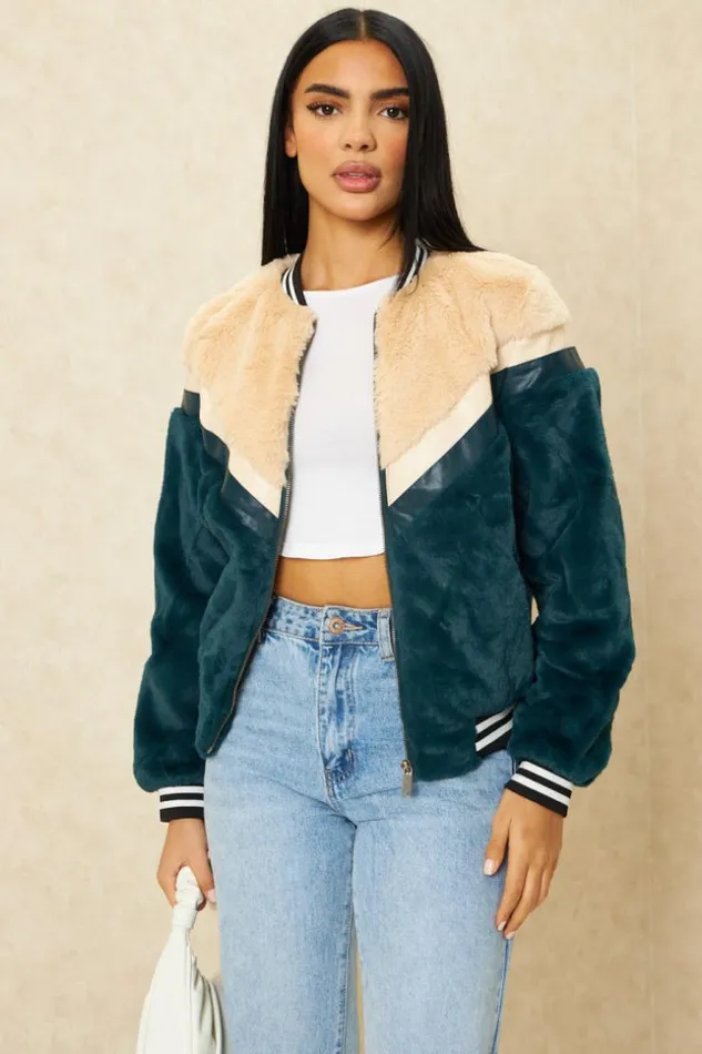 Women Blue And Beige Fur Jacket Blue Brentiny Paris Jackets