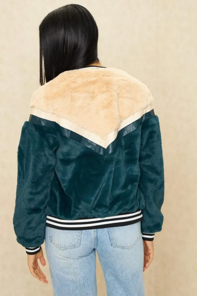 Women Blue And Beige Fur Jacket Blue Brentiny Paris Jackets